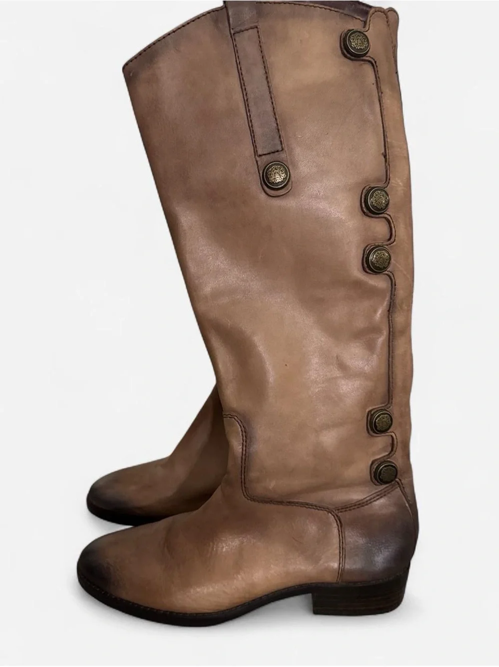 Arturo Chiang Tall Button-Trim Brown Leather Knee - High Riding Boots